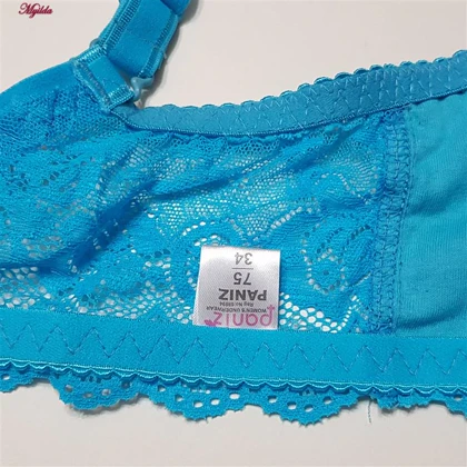 سوتین زنانه پانیذ آبی فیروزه ای مدل فنردار گیپوری کد 66365-new