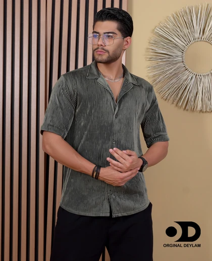 پیراهن لش باکسی مردانه یقه انگلیسی وارداتی پارچه میله ای