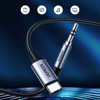 کابل تبدیل تایپ‌سی به جک 3.5 میلی‌متری یک متری یوگرین ugreen CM450 20192 با تراشه DAC حرفه‌ای