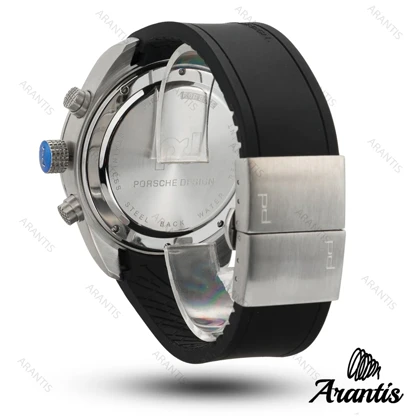 ساعت پورشه دیزاین مردانه داشبورد صفحه مشکی بدنه سیلور m-10460