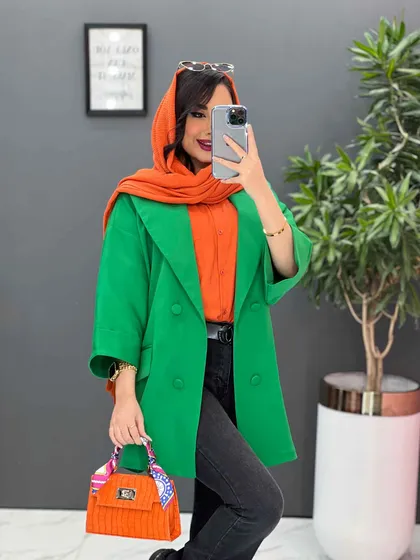 مانتو کتی چهاردکمه آستین دوبل