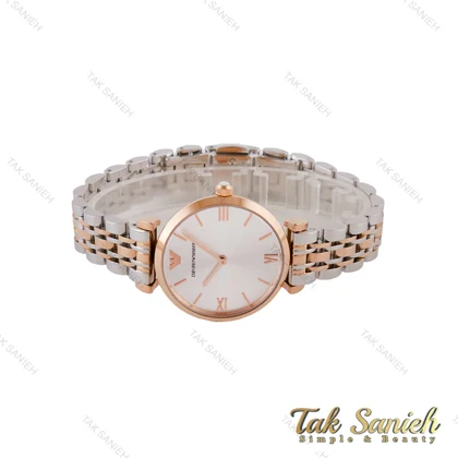 ساعت امپریو آرمانی دورنگ رزگلد زنانه صفحه سیلور ایندکس خطی Armani-4964-L