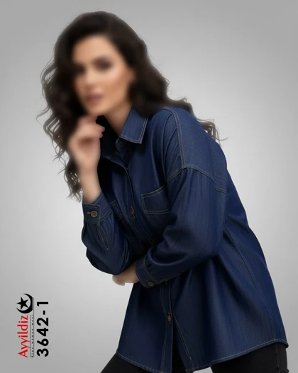 شومیز مانتویی زنانه لی شسته سایز بزرگ کد 3642