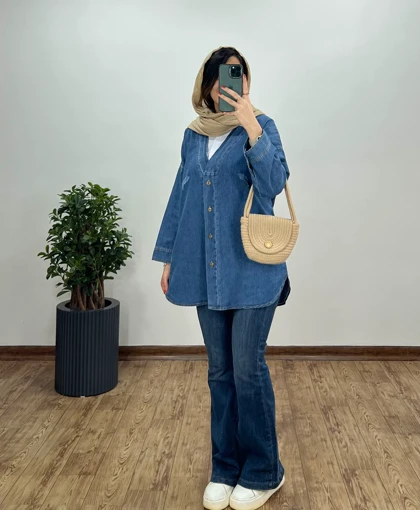 مانتو جین یقه دار نیایش(ایراد دار)