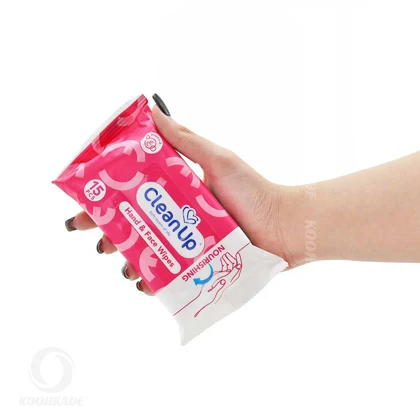 دستمال مرطوب دست و صورت CLEAN UP رطوبت رسان پوست 15 عددی