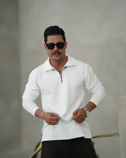 نیم زیپ آستین بلند کرم