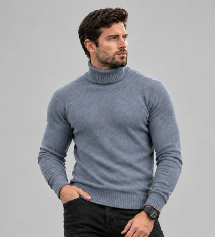 یقه اسکی بافت طوسی آبی 100٪ پنبه سری 2