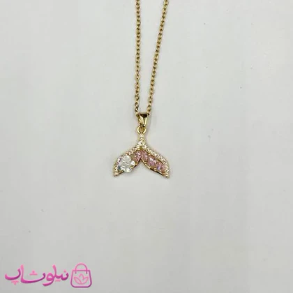 گردنبند زنانه استیل طرح دم وال نگین صورتی