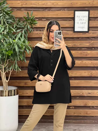 مانتو لینن جلو بسته یقه انگلیسی