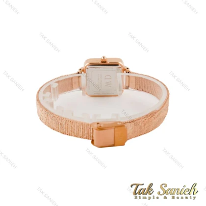 ساعت دنیل ولینگتون زنانه مربعی بند حصیری رزگلد صفحه سفید DW-4809-L