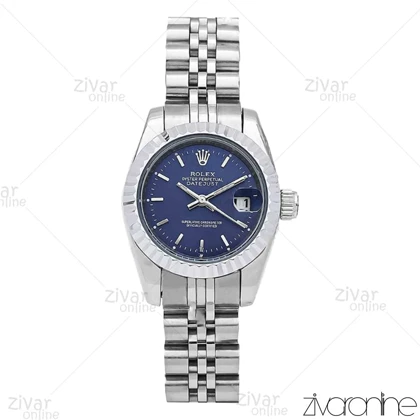 ساعت رولکس دیت جاست زنانه نقره ای صفحه سرمه ای اسمال 106542
