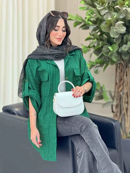 مانتو پانچ آستین پاگن جیب پاکتی