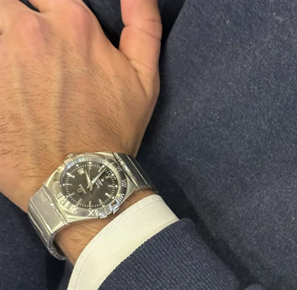 ساعت امگا کانسلیشن مردانه نقره ای صفحه مشکی ایندکس خط Omega Constellation Silver