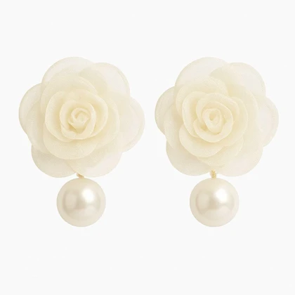 گوشواره زارا گل پارچه ای و مروارید