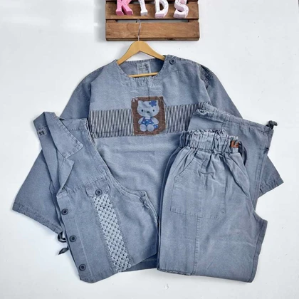 سه تیکه کتان دخترانه مانتو جلیقه با شلوارکارگو