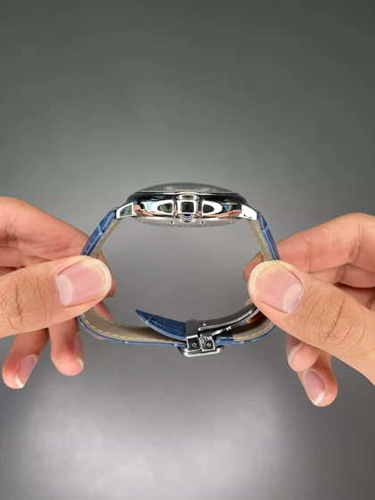 ساعت مچی کارتیه بلن بولو صفحه اسکلتون بند چرمی آبی Cartier Ballon Bleu