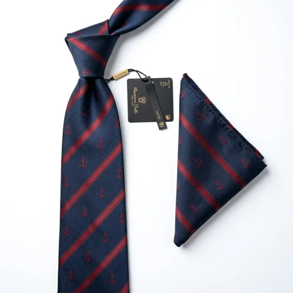 کراوات و پوشت دستدوز طرح لنگر برند Massimo Dutti