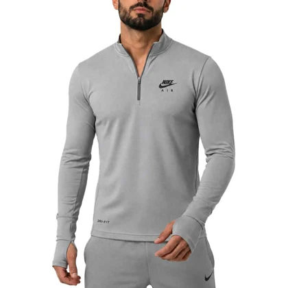استرج نیم زیپ ورزشی مردانه نایک مدل VHD-Dri Fit-4K0978 طوسی روشن