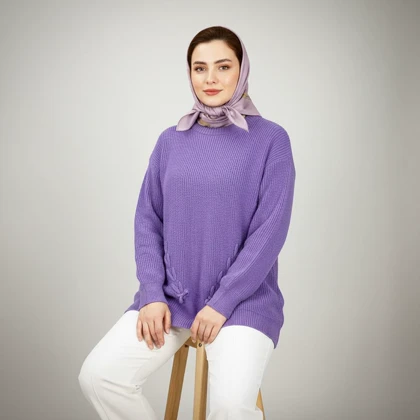 بلوز بافت جودان یقه گرد آستین بلند طرح گیس بافت زنانه کد 1459
