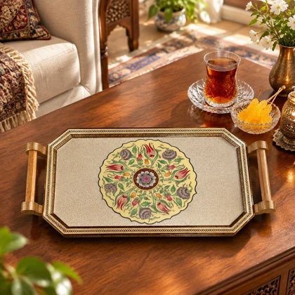 سینی چوبی دور خاتم کار دست کد m0329 گالری ساعت ضرابی