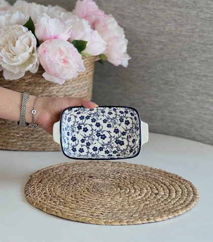 مرغ خوری خوری مستطیل دنی هوم طرح گل آبی / BA26