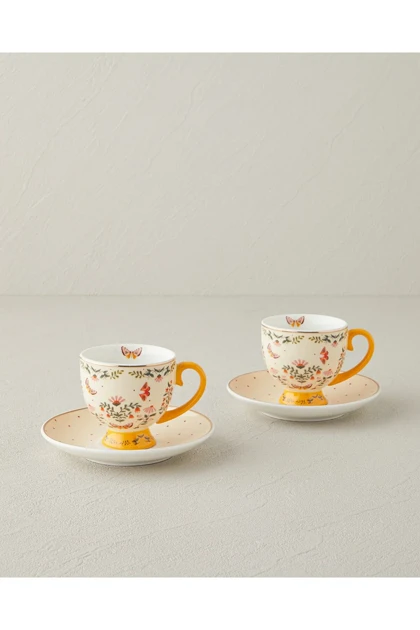 سرویس فنجان قهوه دو نفره English Home مدل Dipsy Bone China - خردلی