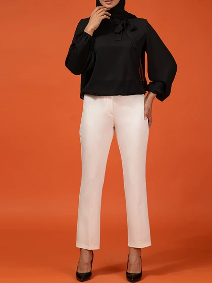 بلوز زنانه آستین بلند یقه کرواتی مچ کشی کرپ 40105