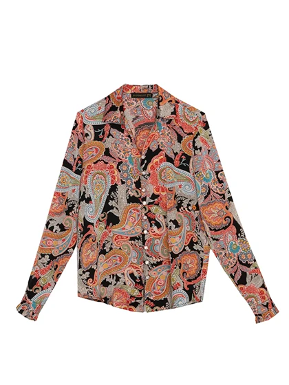 شومیز زنانه ساتن طرح دار یقه هفت آستین بلند 30109