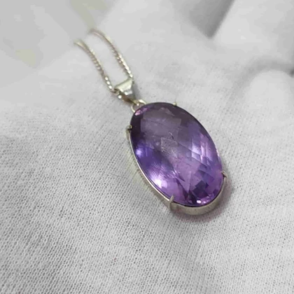 گردنبند نقره با سنگ آمیتیست کد 501 (بدون زنجیر)