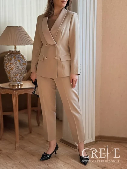 ست کت و شلوار راه راه یقه ساتن