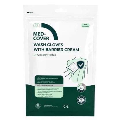 لیف شستشوی بدون آب medcover با کرم محافظ پوست