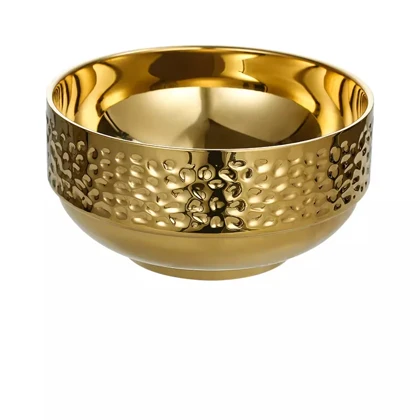 کاسه دو جداره سه عددی استیل چکشی طلایی