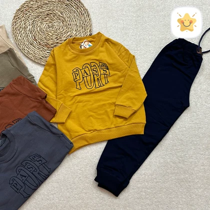 بلوز شلوار پسرانه جنس دورس با کیفیت مدل PASS مناسب 4 تا 8 سال