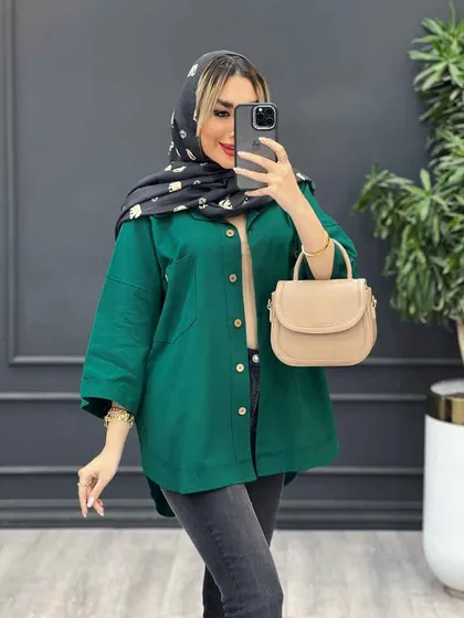 مانتو لینن جیب دکمه