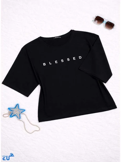 تیشرت کراپ زنانه باکسی طرح بلسد BLESSED