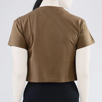 کراپ آستین کوتاه ورزشی زنانه جیم شارک مدل PB-4L1188 قهوه ای