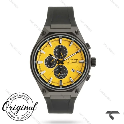 ساعت کرست مردانه 6336-5 فول دیت زرد مشکی Crest-11035-G