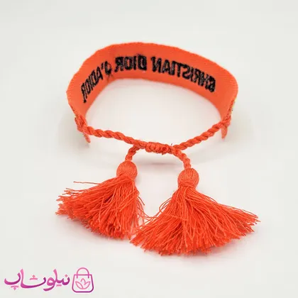 دستبند دخترانه پارچه ای کریستین دیور نگین‌دار نارنجی مشکی