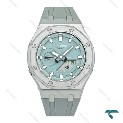 ساعت مردانه جی شاک GMA2100 قاب فلزی سیلور بند طوسی Gshock-7945-G