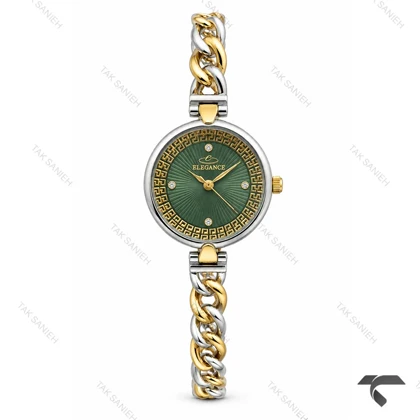 ساعت الگانس زنانه رفرنس EL006 دورنگ طلایی صفحه سبز Elegance-11482-L