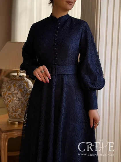 پیراهن گیپور کمربند دار