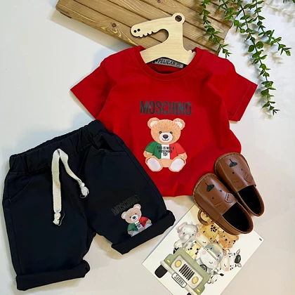 ست تیشرت شلوارک کتان خرسی moschino