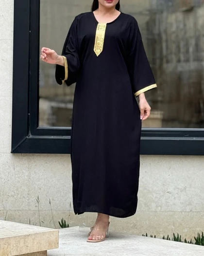 پیراهن نوارطلایی نخ ململ بیگ سایز 6933