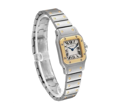 ساعت کارتیر سانتوس فلزی زنانه دورنگ طلایی صفحه سفید Cartier Santos metal