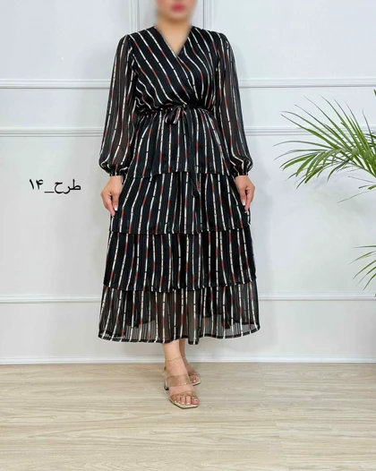 پیراهن الارا کد 094 ( حریر طرحدار طبقه‌ای )