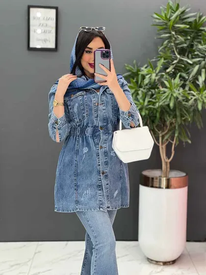 مانتو جین کمرکش چاک‌دار