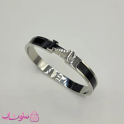 دستبند زنانه هرمس مشکی نقره ای استیل قفل اورجینال کد 680