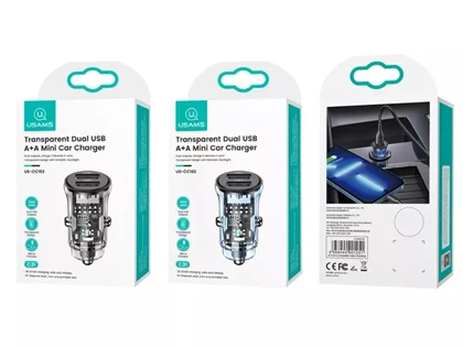 شارژر فندکی فست شارژ ماشین یواس‌بی طرح شفاف یوسامز US-CC162 C31