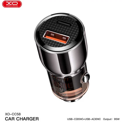 شارژر فندکی فست شارژ ماشین USB و تایپ‌سی 95 وات ایکس‌او CC58