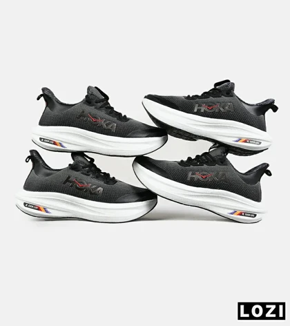 کفش کتانی مردانه و زنانه مشکی خاکستری HOKA مدل 7393